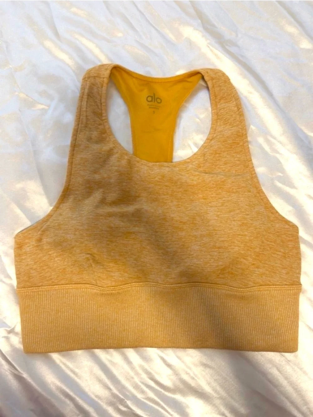 ALO Yoga AloSoft Heathered Mustard Yellow Racerback Sports Bra